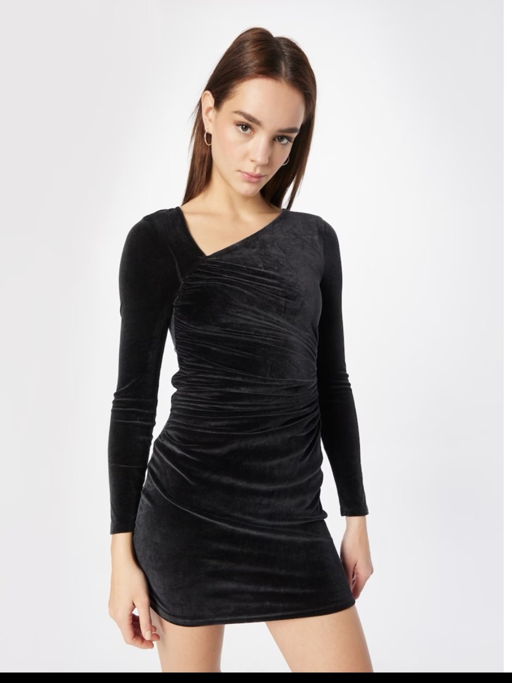 Abercrombie & Fitch Asymmetrical Ruched Velvet Mini Dress Black Large Tall